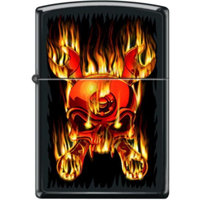 Zippo Lighter - Skull Flaming Wrenched Black Matte - Lighter USA