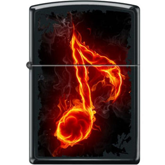 Zippo Lighter - Flaming Music Note Black Matte - Lighter USA