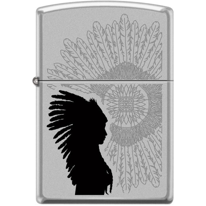 Zippo Lighter - Indian Woman Sunburst Satin Chrome - Lighter USA