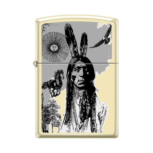 Zippo Lighter - Indian Portrait Creme Matte - Lighter USA