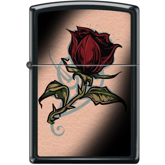 Zippo Lighter - Rose Tattoo Black Matte - Lighter USA