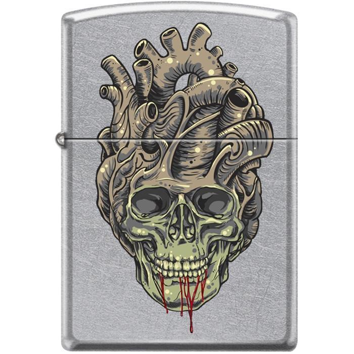 Zippo Lighter - Tattoo Skull Heart Street Chrome - Lighter USA