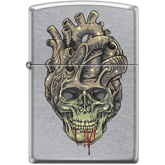 Zippo Lighter - Tattoo Skull Heart Street Chrome - Lighter USA