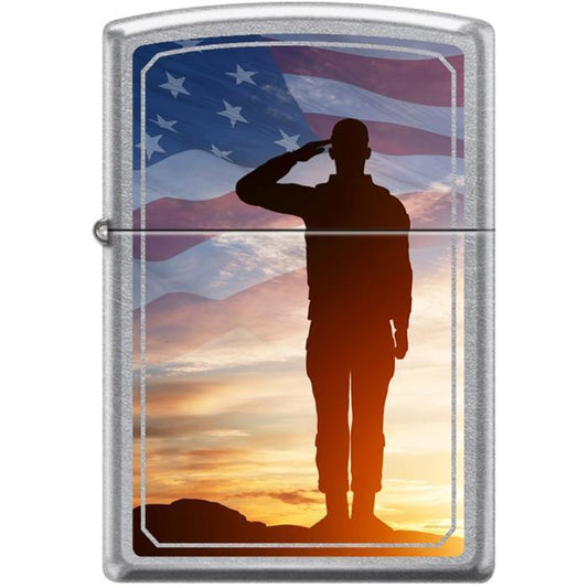 Zippo Lighter - Saluting Soldier Street Chrome - Lighter USA