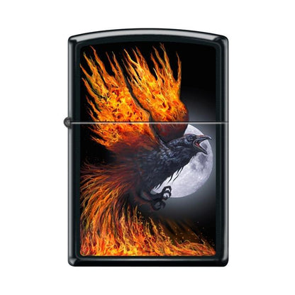 Zippo Lighter - Flaming Raven Black Matte - Lighter USA