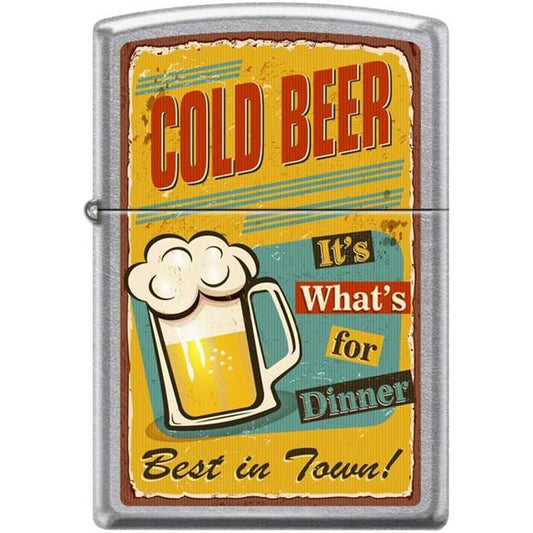 Zippo Lighter - Cold Beer for Dinner Street Chrome - Lighter USA