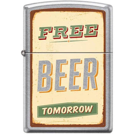Zippo Lighter - Free Beer Tomorrow Street Chrome - Lighter USA