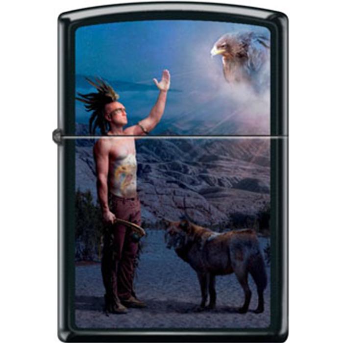 Zippo Lighter - Indian with Animals Black Matte - Lighter USA