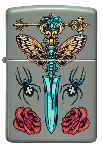 Zippo Lighter - Gothic Dagger on Classic Sage Zippo Lighter - Gothic Dagger on Classic Sage Zippo - Lighter USA