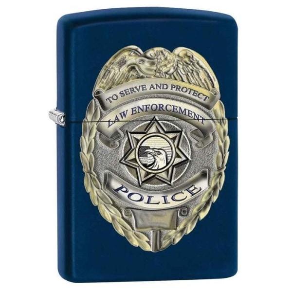 Zippo Lighter - Police Badge Navy Blue Matte - Lighter USA