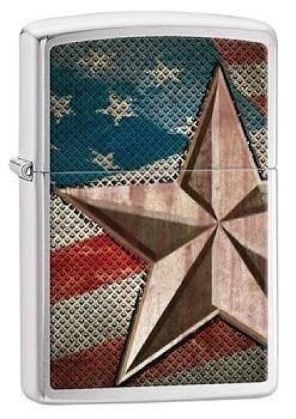 Zippo Lighter - Retro Star Brushed Chrome - Lighter USA